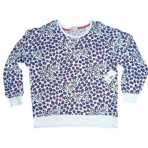 P.J. Salvage -Women's Top-Blue/ Red/ Black Peacock Feather-Leopard Print -Size2X